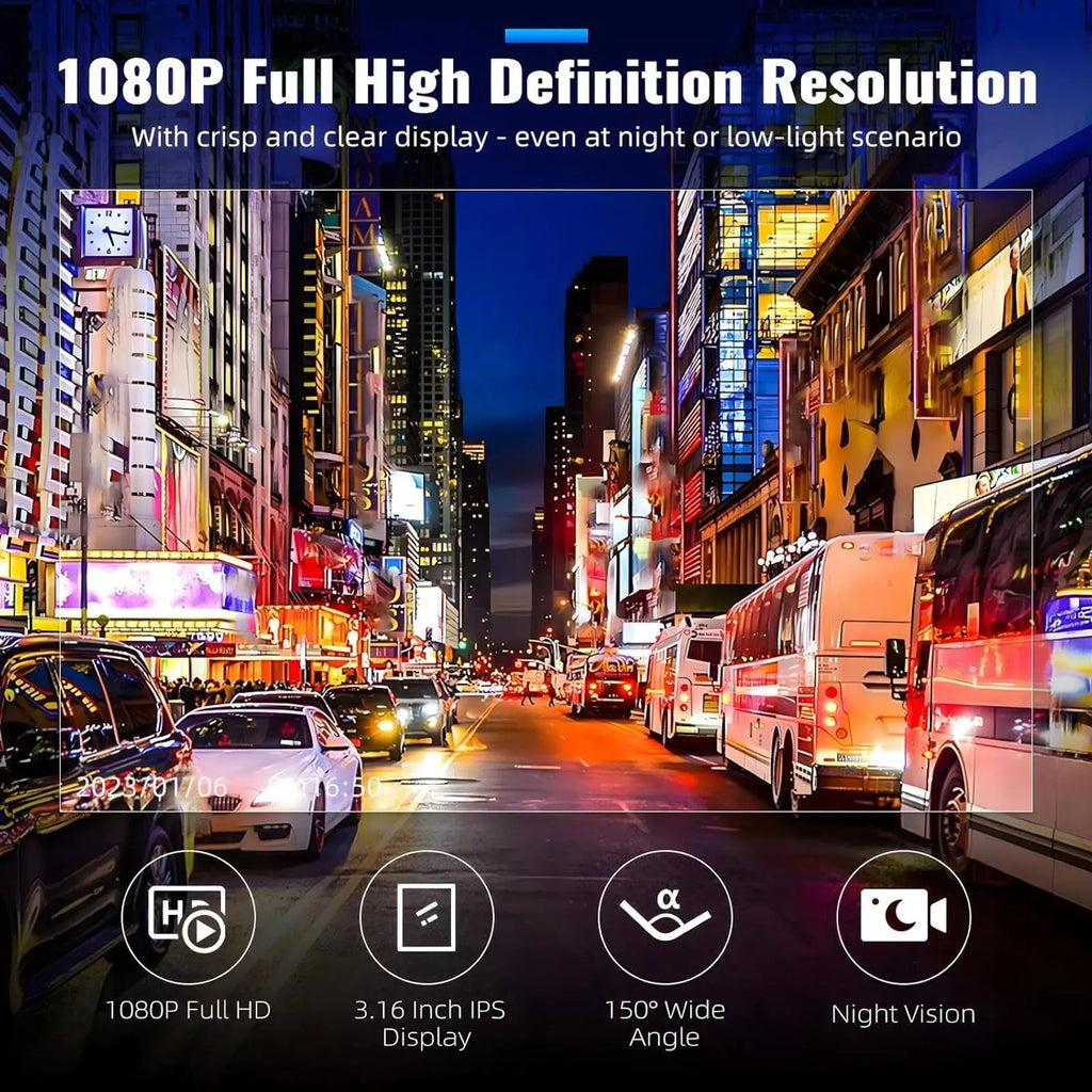Car Dash Cam with 3.16 Inch IPS Screen, 1080P HD Resolution, 32GB Memory Card, Infrared Night Vision, G-Sensor, and Touchscreen Functionality