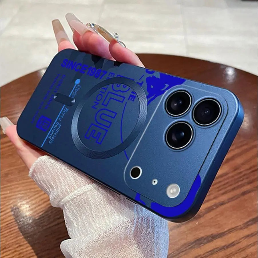 Matte Metallic Fingerprint-Resistant MagSafe Phone Case with Retro Soda Letter Print, Shockproof Design for iPhone 13/14/15/16/17 Pro Max/Plus/Air/Pro Projector 4K