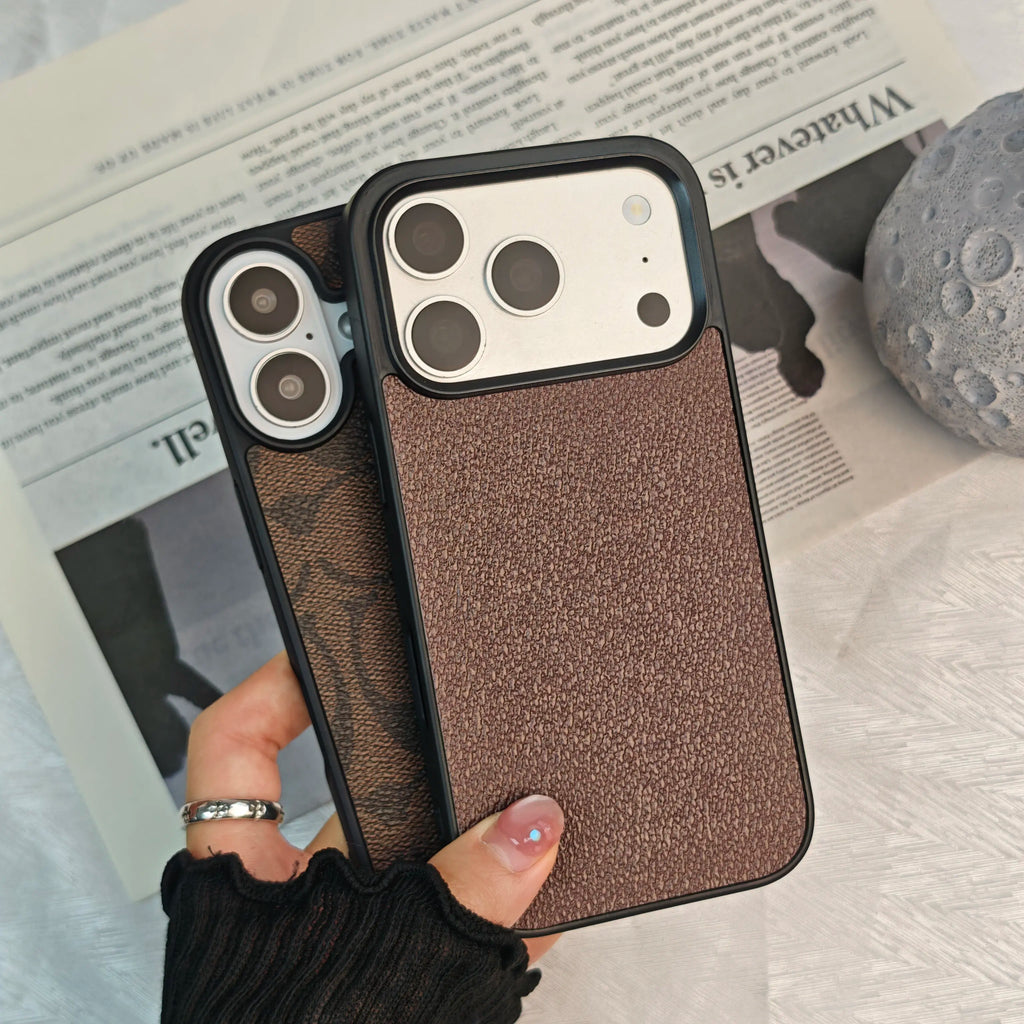 Minimalist Textured Faux Leather Phone Case for All iPhone Models with Shock-Absorbing Protection and Letter C Pattern, Perfect for Commuting and Campus Use