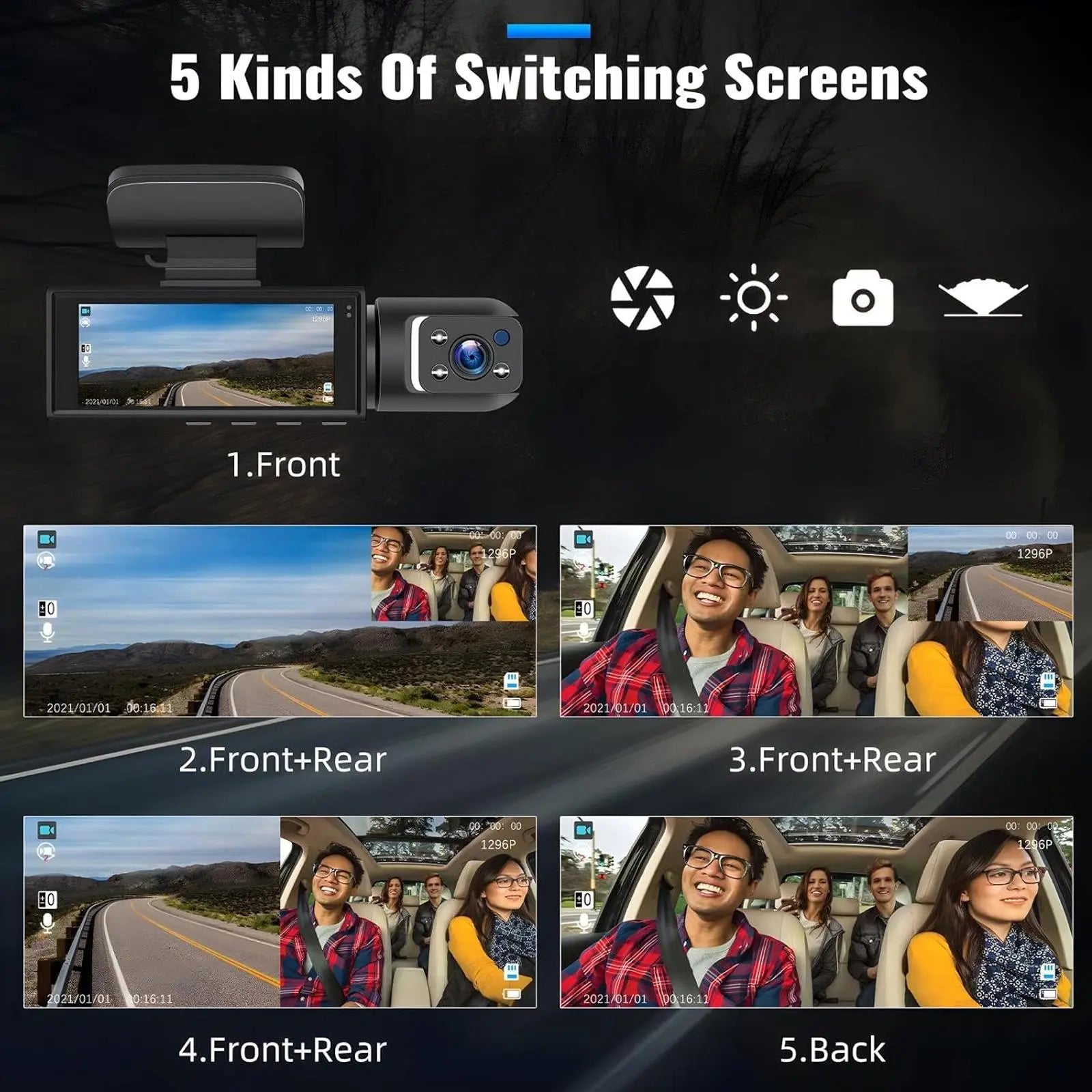 Car Dash Cam with 3.16 Inch IPS Screen, 1080P HD Resolution, 32GB Memory Card, Infrared Night Vision, G-Sensor, and Touchscreen Functionality