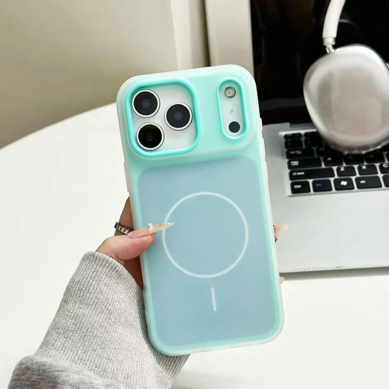 HISTORYOO Magnetic Defender 2-in-1 Dual Layer Soft Matte Clear Silicone and Candy Color-Blocking PC Hybrid Case for iPhone 17 Pro Max, 16 Pro, 15, 14 Plus, 13, 12, 11 Pro - Frosted Shockproof Bumper with MagSafe Wireless Charging Compatibility