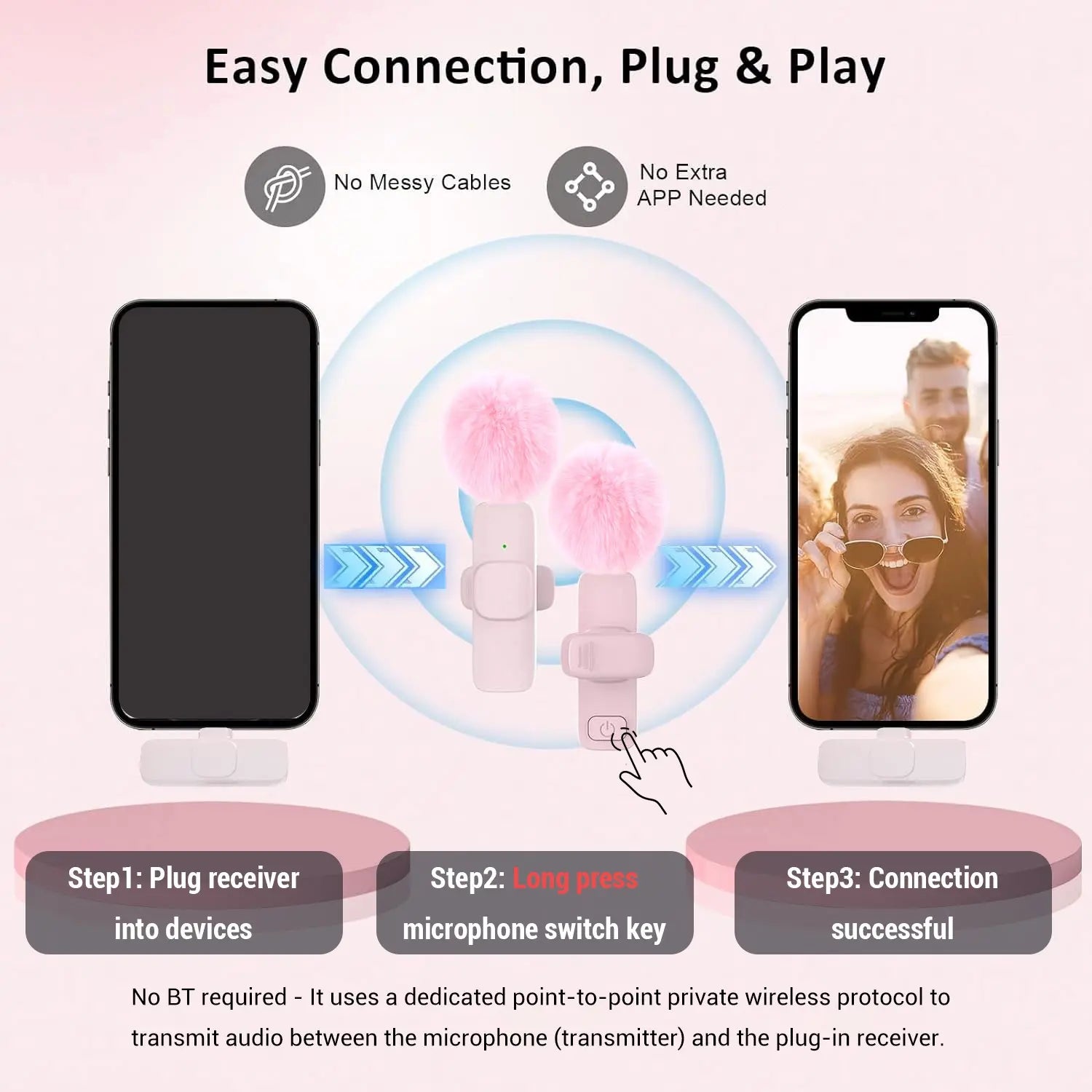 Professional Wireless Lavalier Microphone - USB Rechargeable Plug-and-Play Lapel Mic for Mobile Video Recording, Teaching, Interviews, and Podcasts