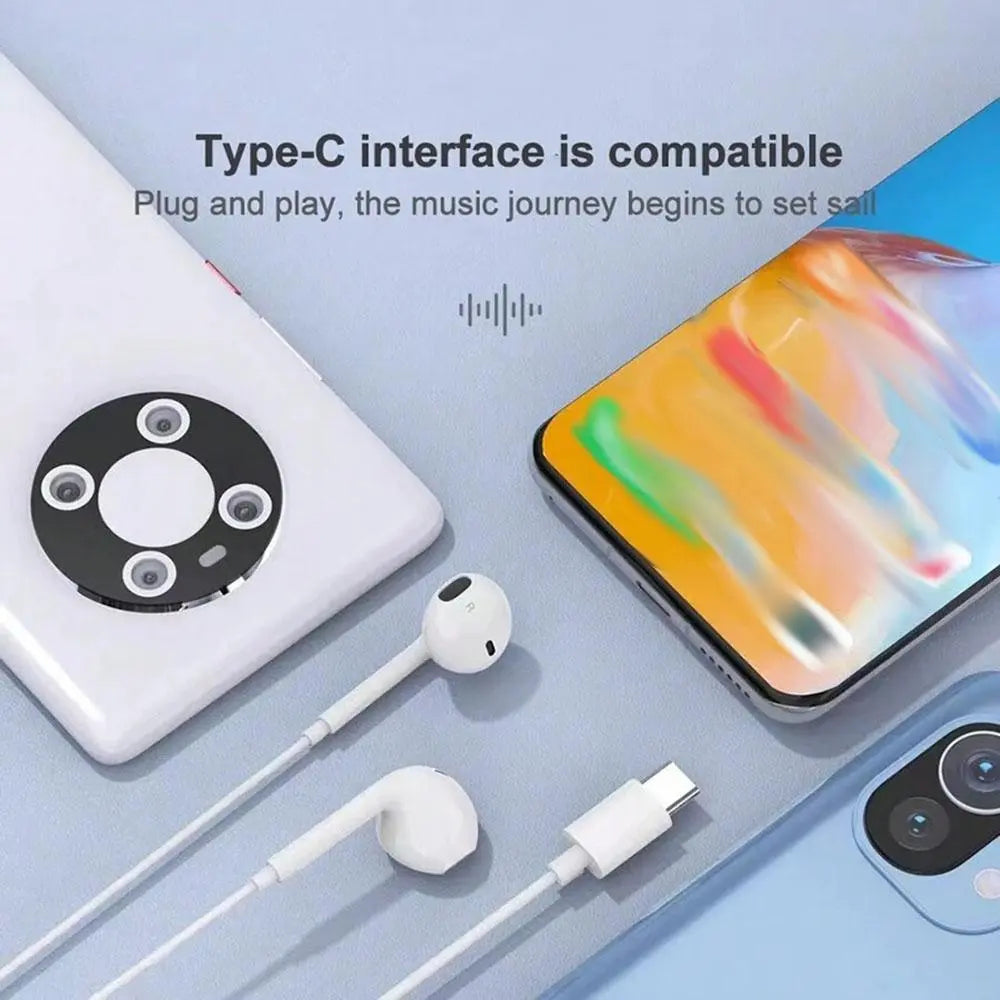 Type-C Wired Semi-In-Ear Earbuds with Hi-Fi Stereo Sound, Integrated Microphone, and Volume Control – Lightweight and Portable Design for Samsung Galaxy and iPhone 15/16 Pro Devices