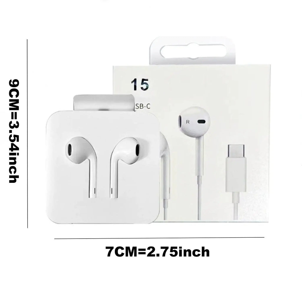 Type-C Wired Semi-In-Ear Earbuds with Hi-Fi Stereo Sound, Integrated Microphone, and Volume Control – Lightweight and Portable Design for Samsung Galaxy and iPhone 15/16 Pro Devices