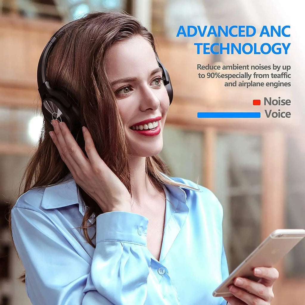 ZIHNIC PN9 Wireless Bluetooth Active Noise Cancelling Headphones - Foldable Over-Ear Sport Headset with Long Battery Life and Waterproof Design