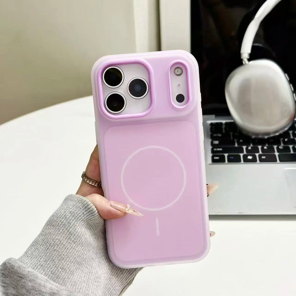 HISTORYOO Magnetic Defender 2-in-1 Dual Layer Soft Matte Clear Silicone and Candy Color-Blocking PC Hybrid Case for iPhone 17 Pro Max, 16 Pro, 15, 14 Plus, 13, 12, 11 Pro - Frosted Shockproof Bumper with MagSafe Wireless Charging Compatibility