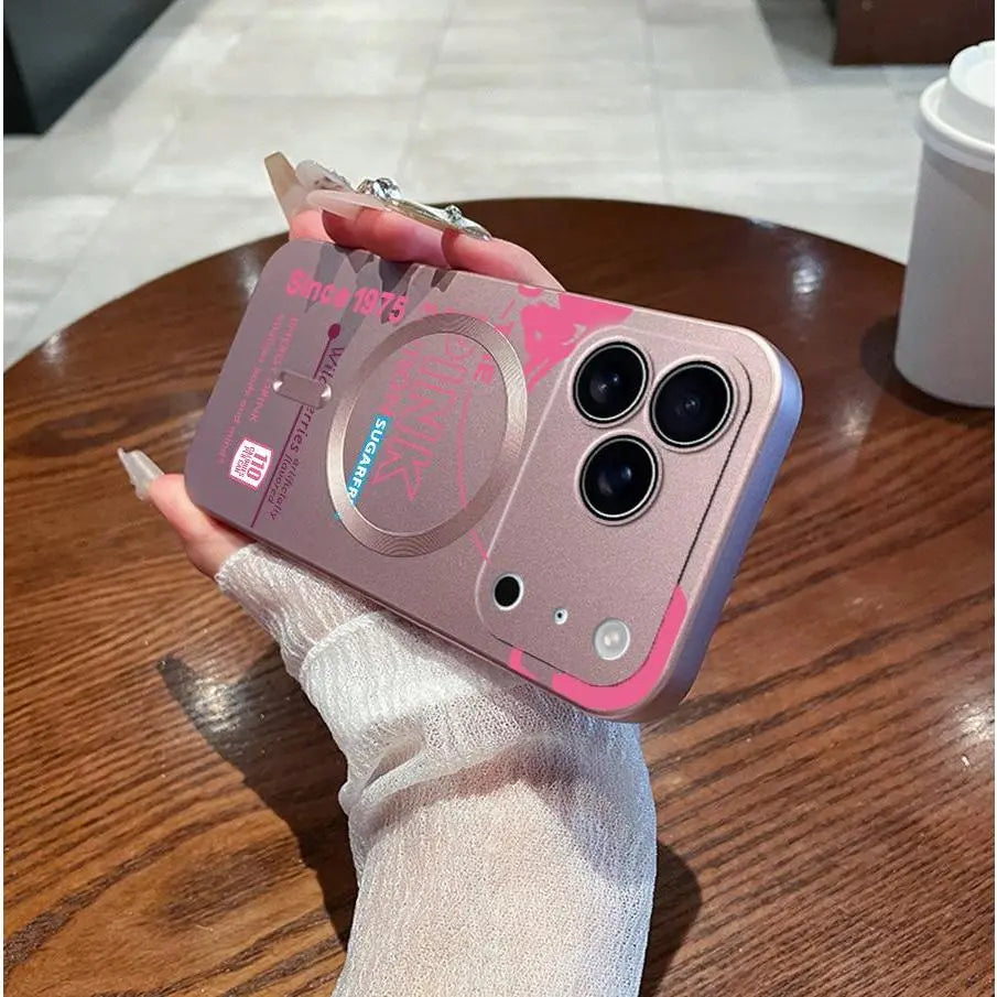 Matte Metallic Fingerprint-Resistant MagSafe Phone Case with Retro Soda Letter Print, Shockproof Design for iPhone 13/14/15/16/17 Pro Max/Plus/Air/Pro Projector 4K