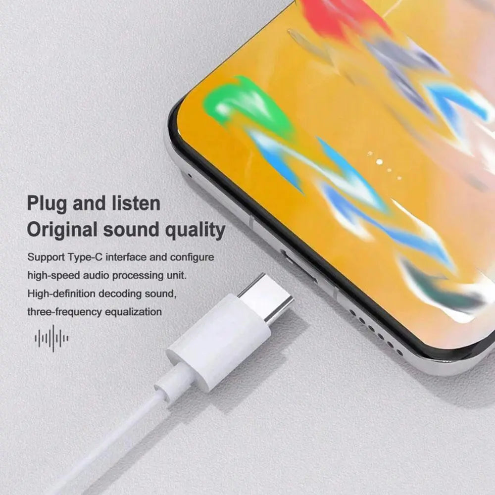 Type-C Wired Semi-In-Ear Earbuds with Hi-Fi Stereo Sound, Integrated Microphone, and Volume Control – Lightweight and Portable Design for Samsung Galaxy and iPhone 15/16 Pro Devices