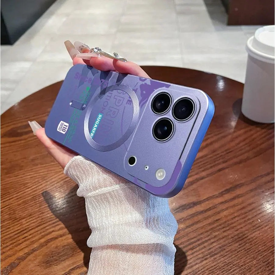 Matte Metallic Fingerprint-Resistant MagSafe Phone Case with Retro Soda Letter Print, Shockproof Design for iPhone 13/14/15/16/17 Pro Max/Plus/Air/Pro Projector 4K
