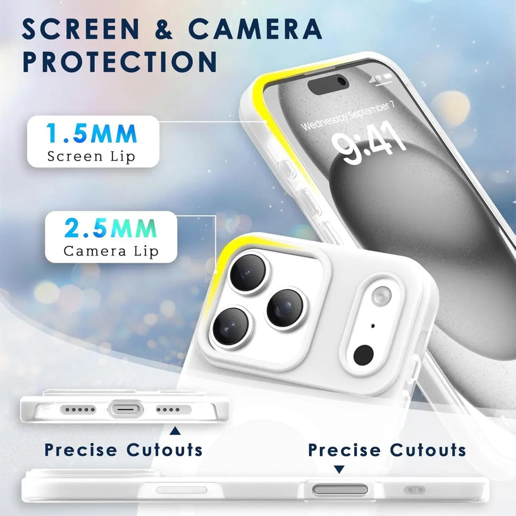 HISTORYOO Magnetic Defender 2-in-1 Dual Layer Soft Matte Clear Silicone and Candy Color-Blocking PC Hybrid Case for iPhone 17 Pro Max, 16 Pro, 15, 14 Plus, 13, 12, 11 Pro - Frosted Shockproof Bumper with MagSafe Wireless Charging Compatibility