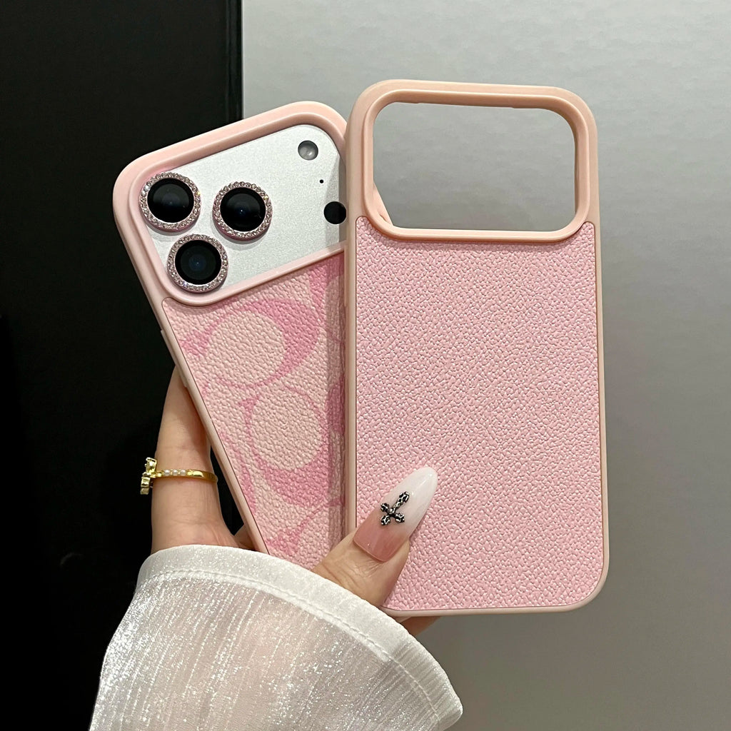 Minimalist Textured Faux Leather Phone Case for All iPhone Models with Shock-Absorbing Protection and Letter C Pattern, Perfect for Commuting and Campus Use