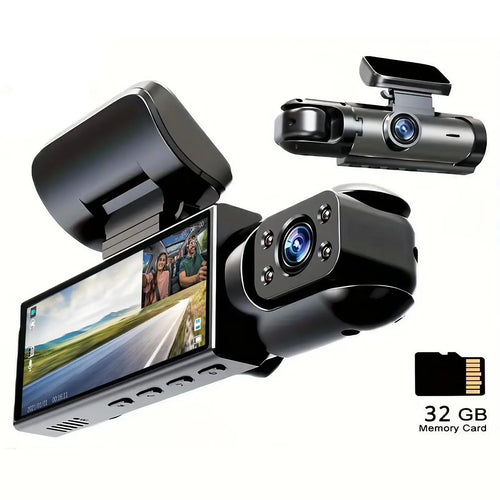 Car Dash Cam with 3.16 Inch IPS Screen, 1080P HD Resolution, 32GB Memory Card, Infrared Night Vision, G-Sensor, and Touchscreen Functionality